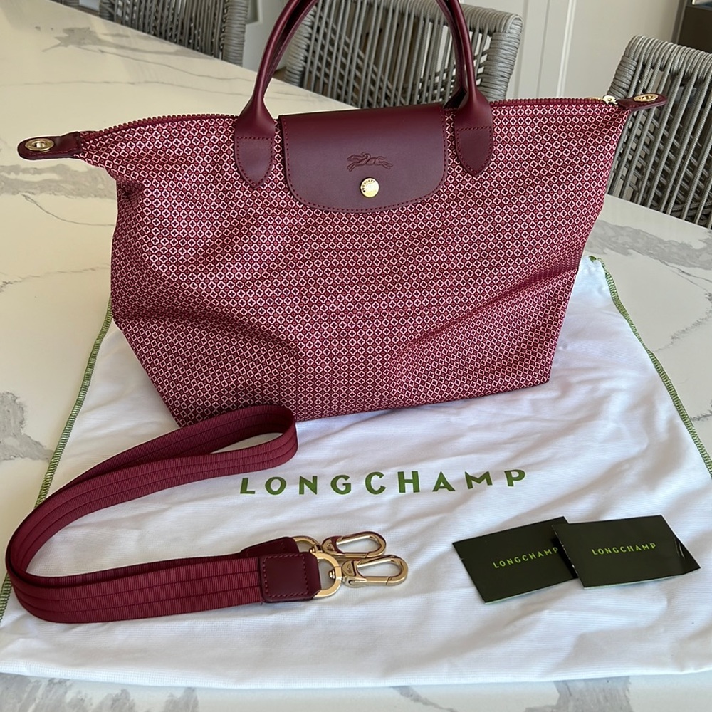 Longchamp Red Patterned Tote Bag